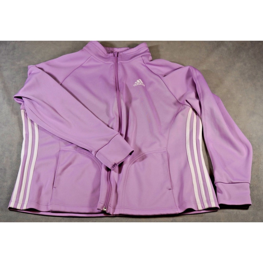 Adidas Jacket Womens XL Mauve Full Zip‎ 3 Stripe Activewear Track Logo Athletic